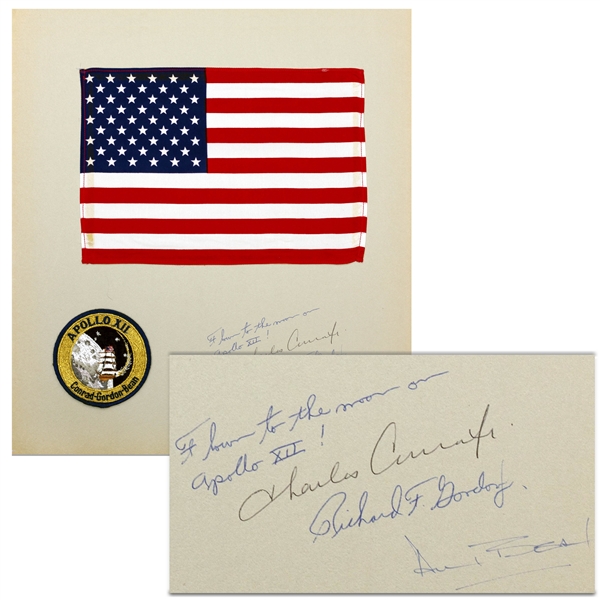 Apollo 12 Flown U.S. Flag, Measuring 11.5 x 8, Affixed to Presentation Mat Signed by Each of the Apollo 12 Crew Members: Charles Conrad, Richard Gordon & Alan Bean -- From Richard Gordon Estate
